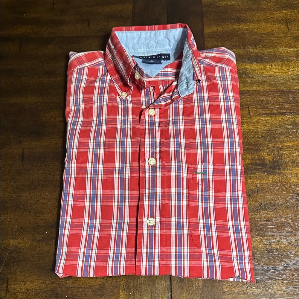 Tommy Hilfiger Red and Blue Plaid Men's Shirt